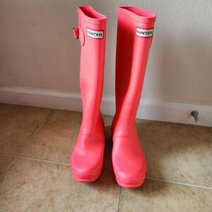 Hunter Boots Womens Pink Coral Original Tall Rain Boots Sz 7 Spring Showers